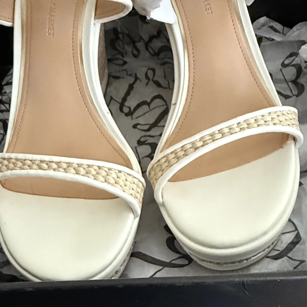 White House Black Market Woven Wedge Sandals - Cream and Tan